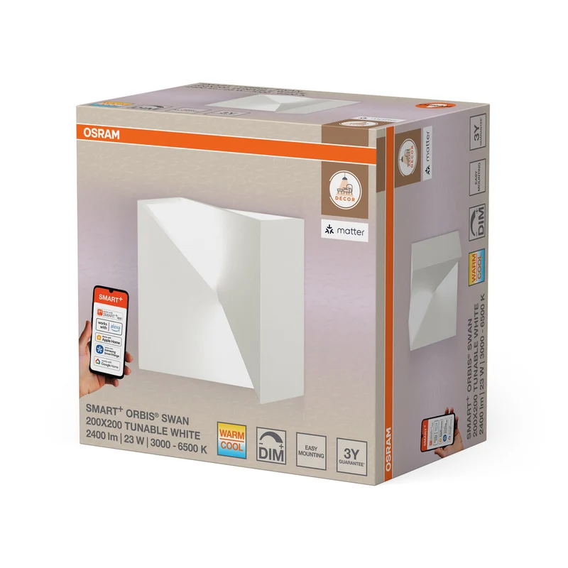 OSRAM Matter SMART+ ORBIS SWAN LED Wandleuchte 20x20cm Tunable Weiß 23W / 3000-6500K weiß