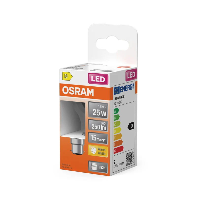 OSRAM LED Lampe LED Retrofit CLASSIC P 2.5W 827 Clear B22d, 250 lm, 2700 K, Warmweiß