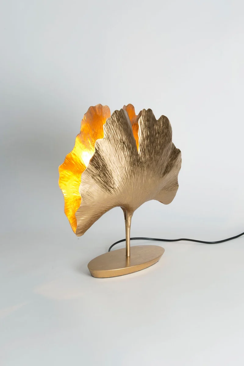 Tischlampe Gingko gehämmert Oval 34x11cm Gold