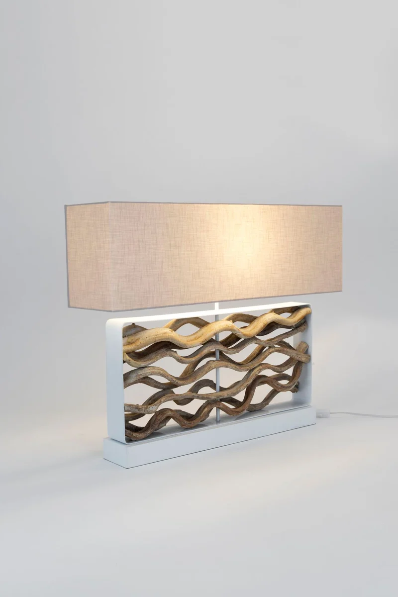 Tischlampe Tremiti Bianco Holz mit Schirm Rechteckig