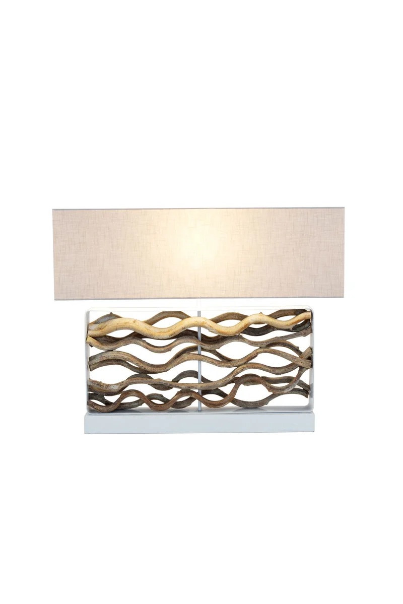 Tischlampe Tremiti Bianco Holz mit Schirm Rechteckig
