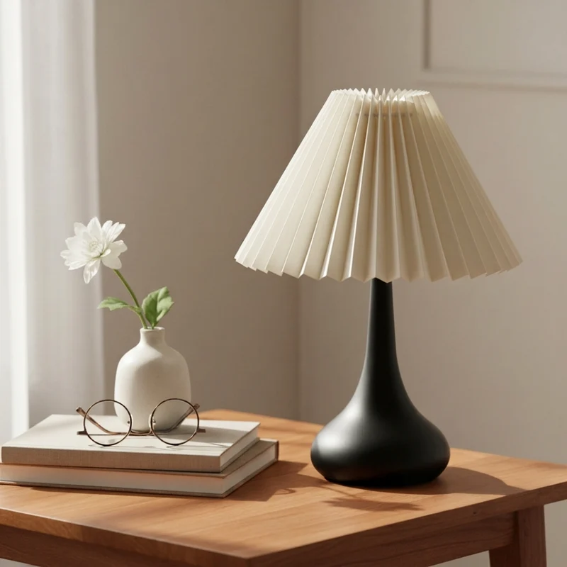 Euroselle Table Lamp With Metal Fabric Shade Dimmable LED USB Powered