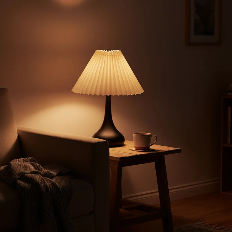 Euroselle Table Lamp With Metal Fabric Shade Dimmable LED USB Powered