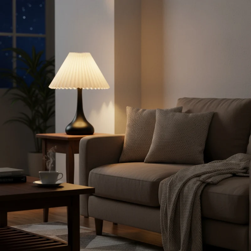 Euroselle Table Lamp With Metal Fabric Shade Dimmable LED USB Powered