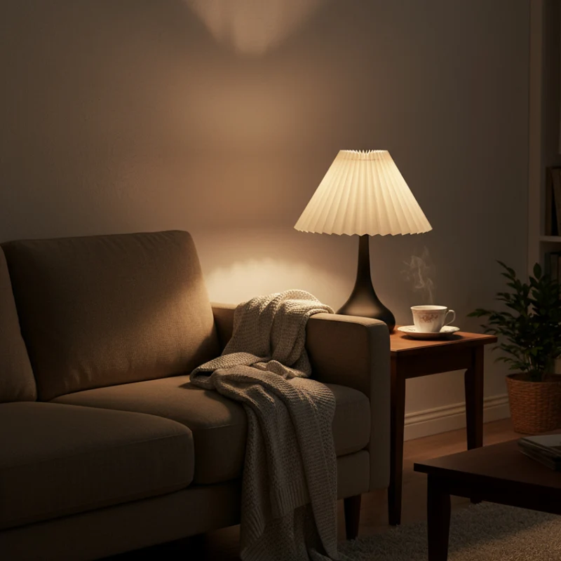 Euroselle Table Lamp With Metal Fabric Shade Dimmable LED USB Powered