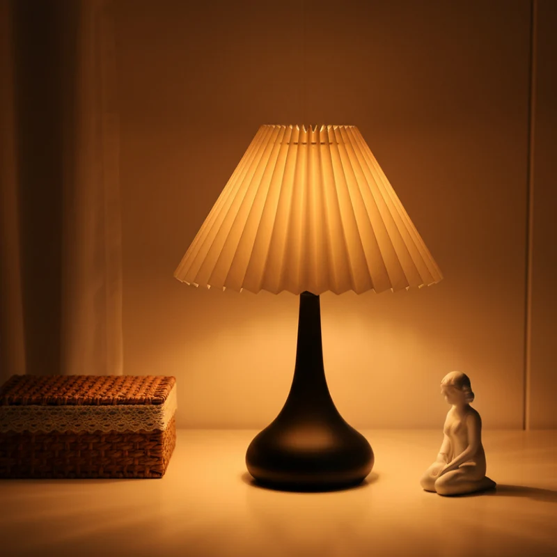 Euroselle Table Lamp With Metal Fabric Shade Dimmable LED USB Powered
