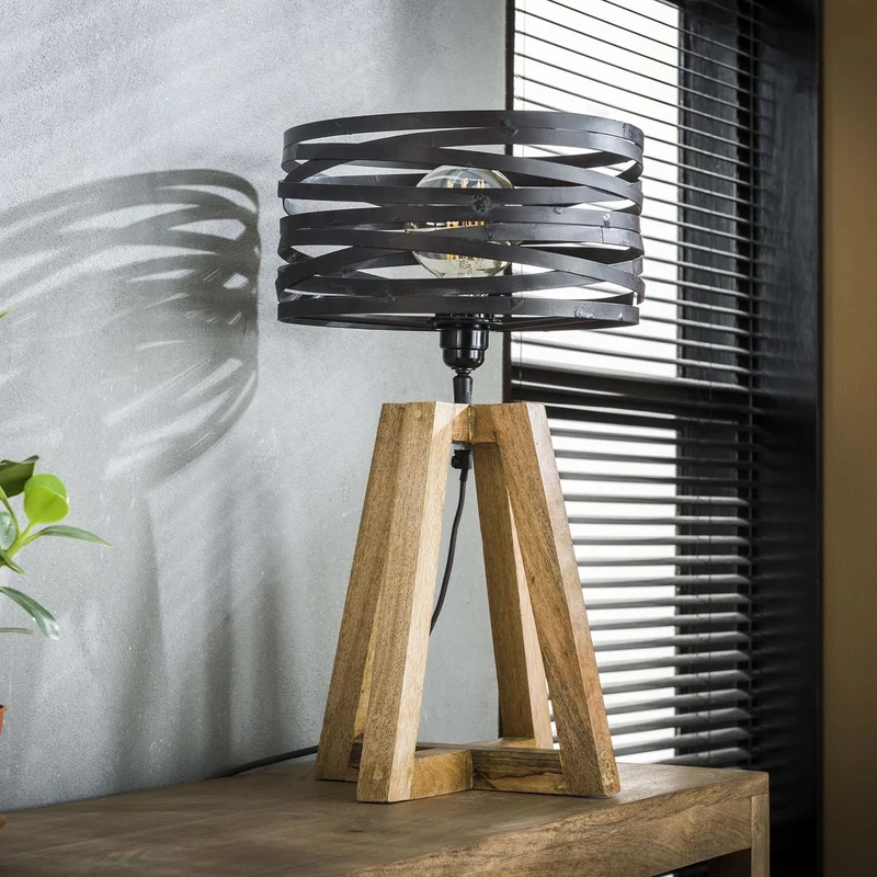 Tischleuchte aus Holz mit Kreuzrahmen – Slate grey