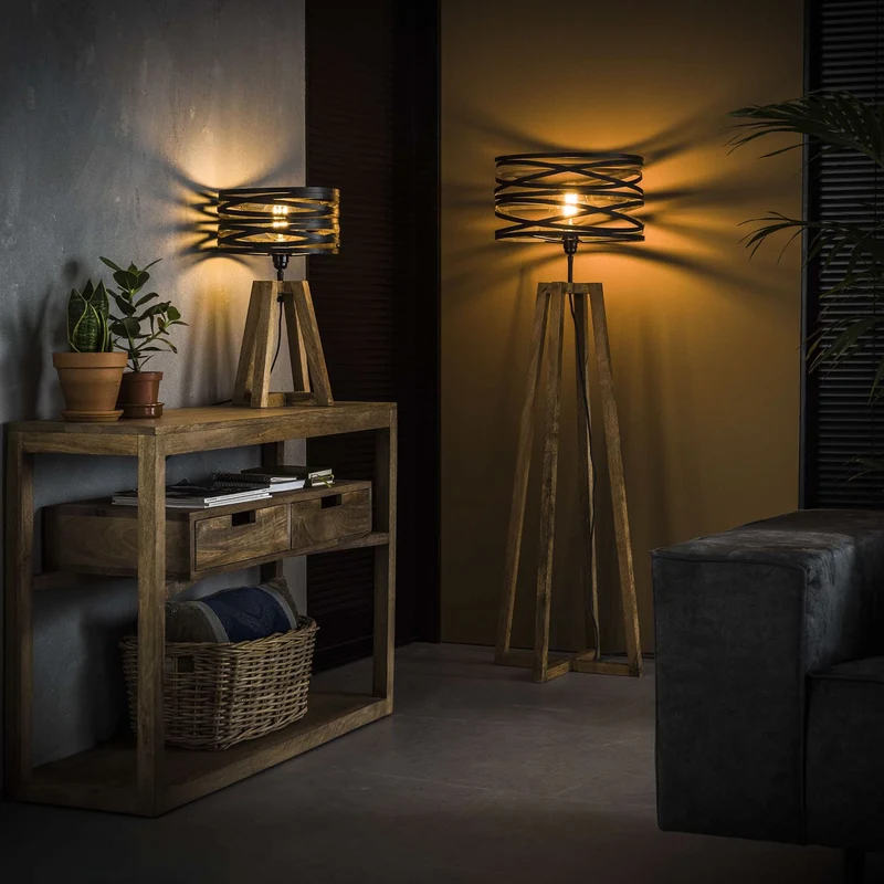 Tischleuchte aus Holz mit Kreuzrahmen – Slate grey