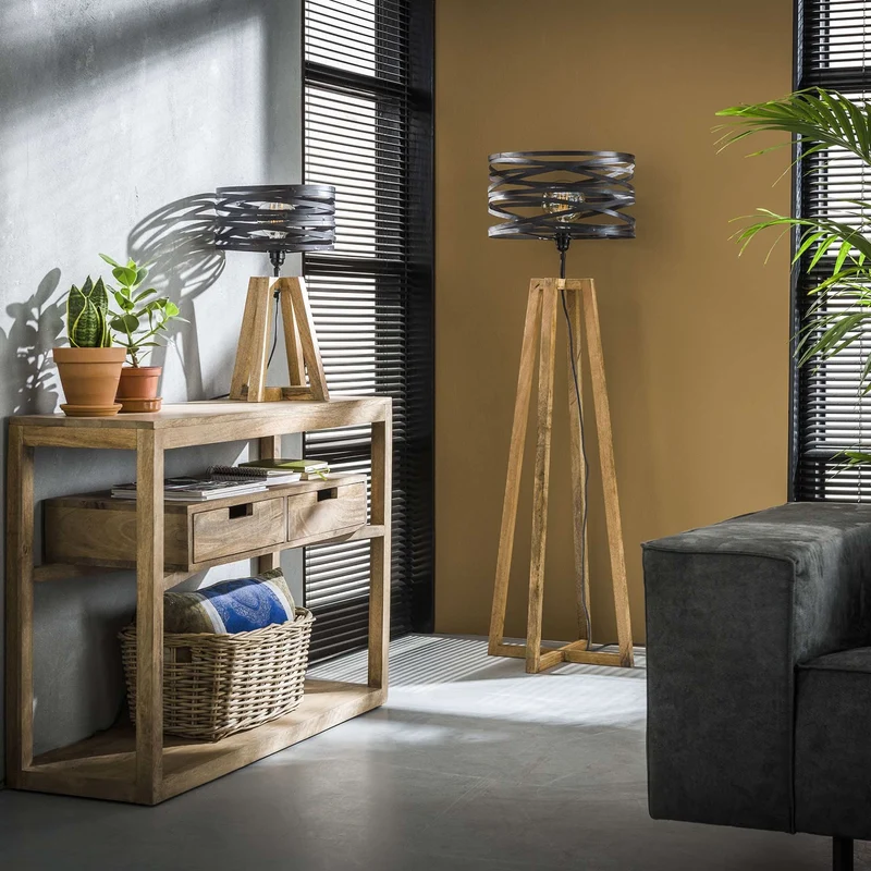 Tischleuchte aus Holz mit Kreuzrahmen – Slate grey