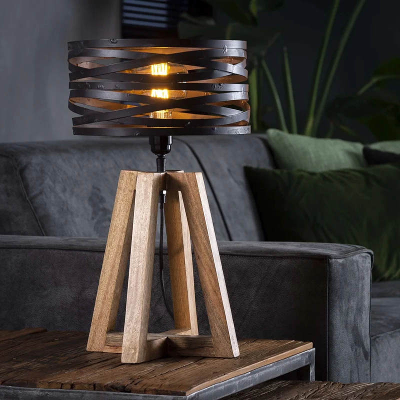 Tischleuchte aus Holz mit Kreuzrahmen – Slate grey