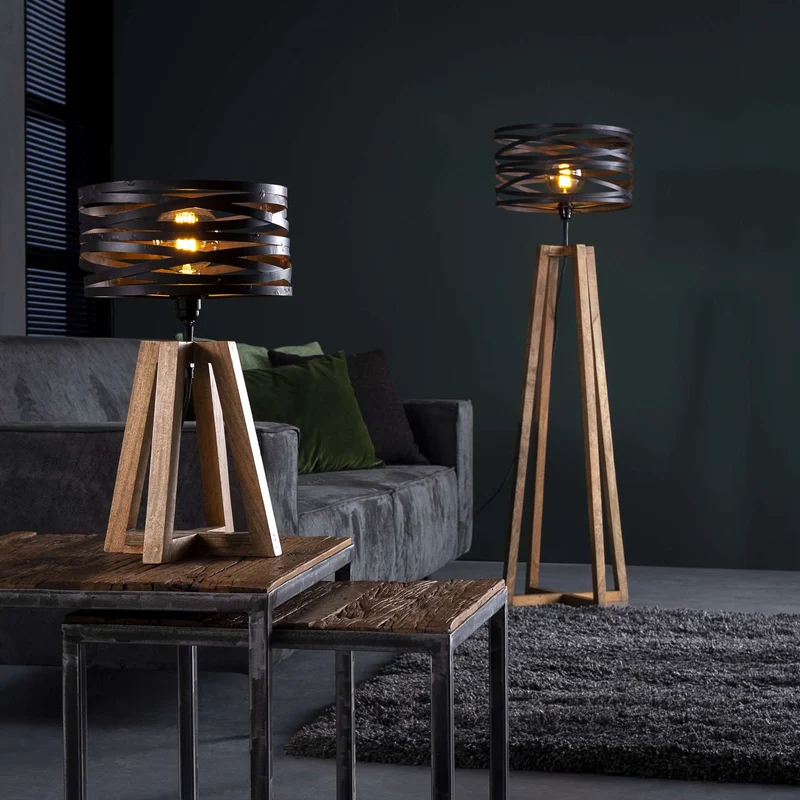 Tischleuchte aus Holz mit Kreuzrahmen – Slate grey