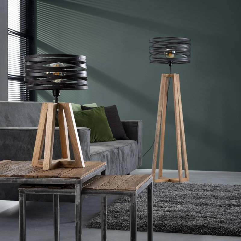 Tischleuchte aus Holz mit Kreuzrahmen – Slate grey