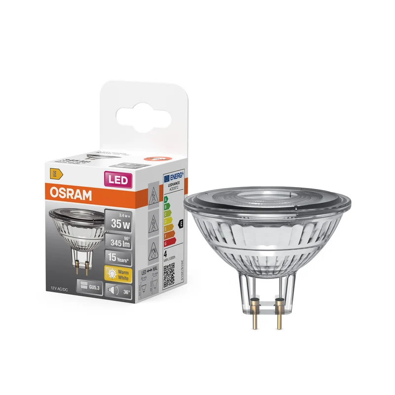 OSRAM MR16 LED Reflektorlampe mit GU5.3 Sockel, Warmweiss (2700K), Glas Spot, 3,80W, Ersatz für 35W-Reflektorlampe