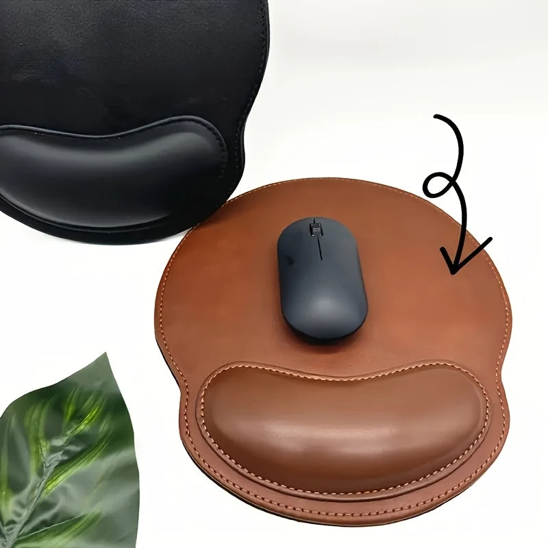 Euroselle Brown Non-Slip Ergonomic Faux Leather Mouse Pad