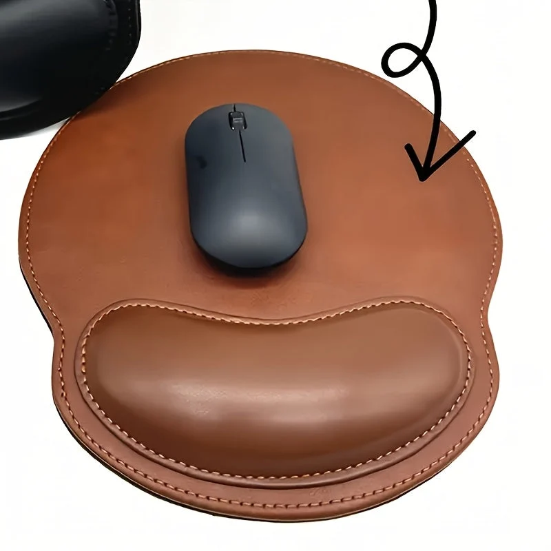 Euroselle Brown Non-Slip Ergonomic Faux Leather Mouse Pad