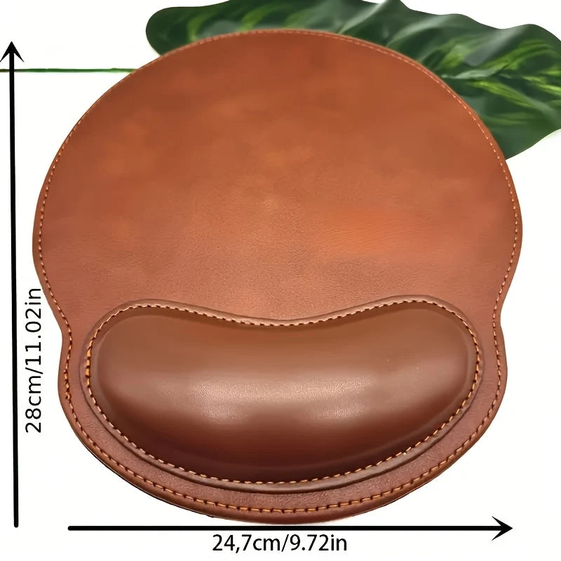 Euroselle Brown Non-Slip Ergonomic Faux Leather Mouse Pad