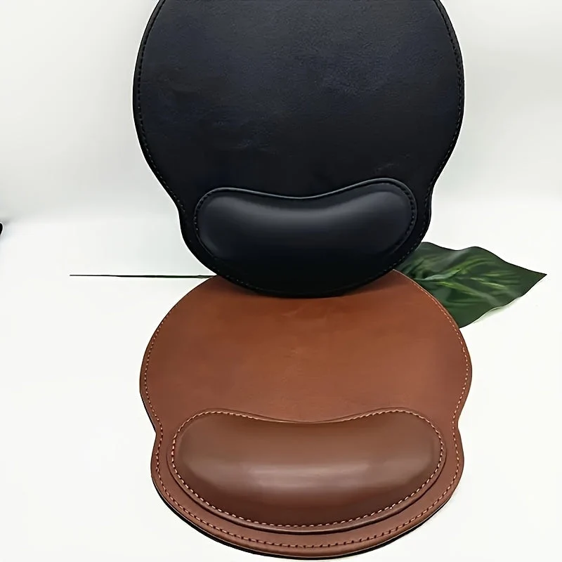 Euroselle Brown Non-Slip Ergonomic Faux Leather Mouse Pad