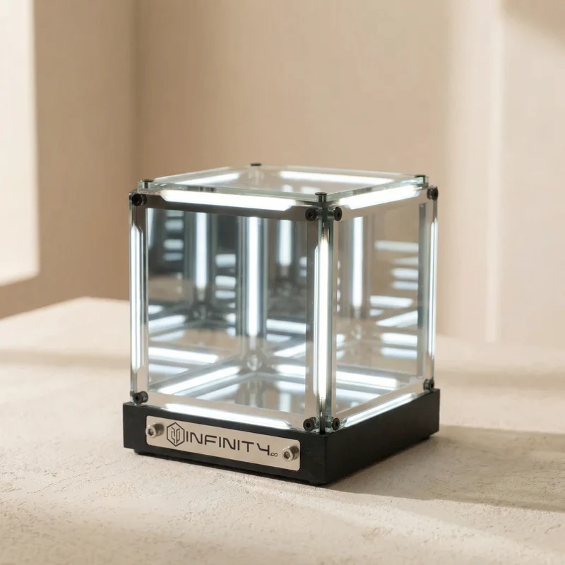 Euroselle Infinity Mirror LED Lamp With Acrylic Glass Panels And USB-C Rechargeable 2000mAh Battery