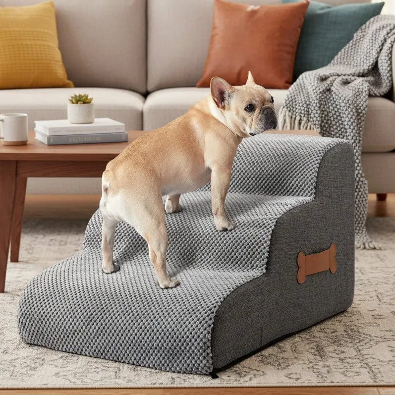 Euroselle Soft Foam Dog Stairs With Joint-Friendly Incline, Non-Slip Base, Washable Cover