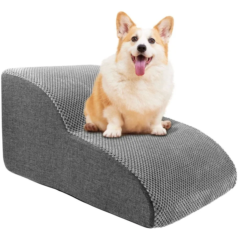 Euroselle Soft Foam Dog Stairs With Joint-Friendly Incline, Non-Slip Base, Washable Cover