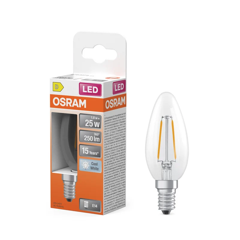 OSRAM Retrofit Classic B LED Lampe Kerzenform (ex 25W) 2,5W / 4000K Kaltweiß E14