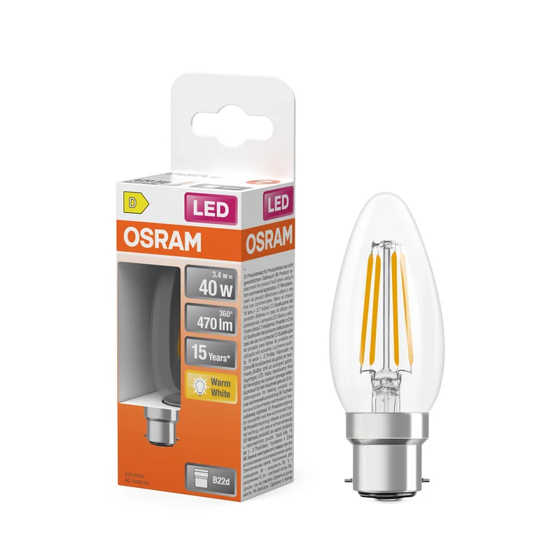 OSRAM LED Lampe LED Retrofit CLASSIC B 4W 827 Clear B22d, 470 lm, 2700 K, Warmweiß