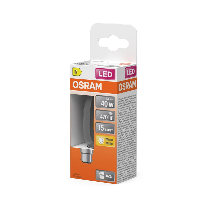 OSRAM LED Lampe LED Retrofit CLASSIC B 4W 827 Clear B22d, 470 lm, 2700 K, Warmweiß