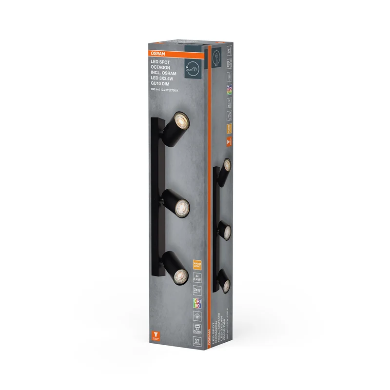 OSRAM LED SPOT OCTAGON Deckenleuchte 3 x 3,4W, GU10, 690lm, schwarz