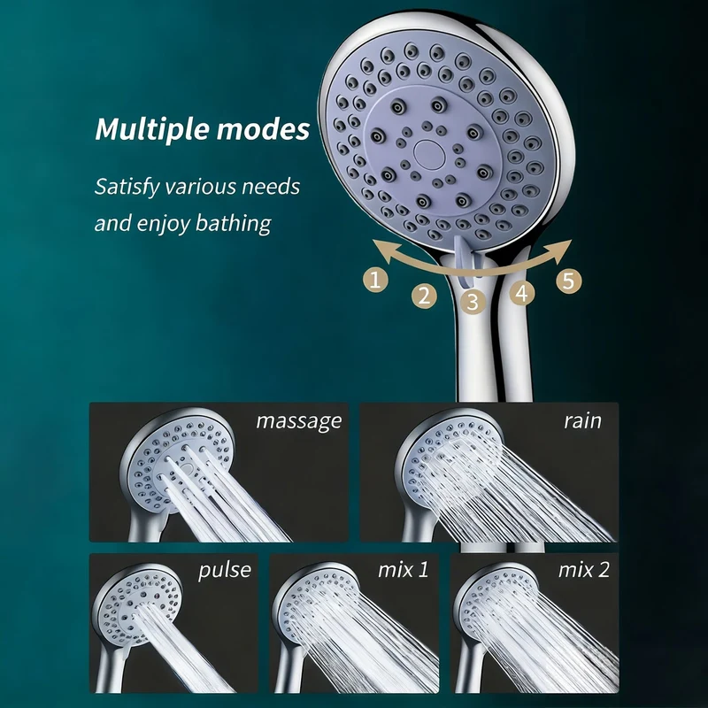 5-Mode High-Pressure Shower Head Set With Powerful Multi-Mode Spray And Smooth Water Flow by Euroselle