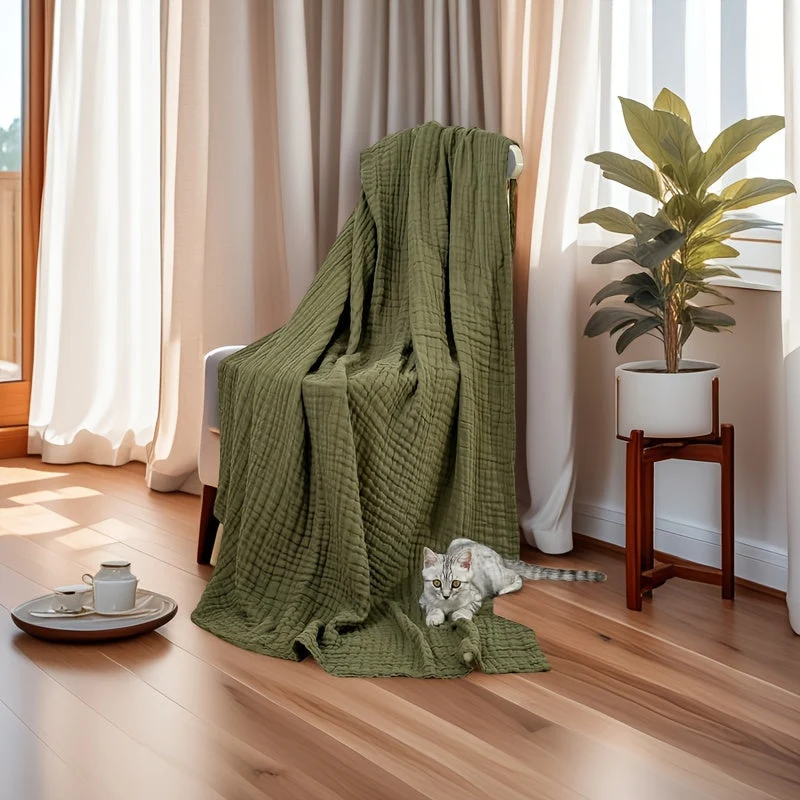 Euroselle Ultra-Breathable 6-Layer Cotton Gauze Blanket For All-Season Comfort