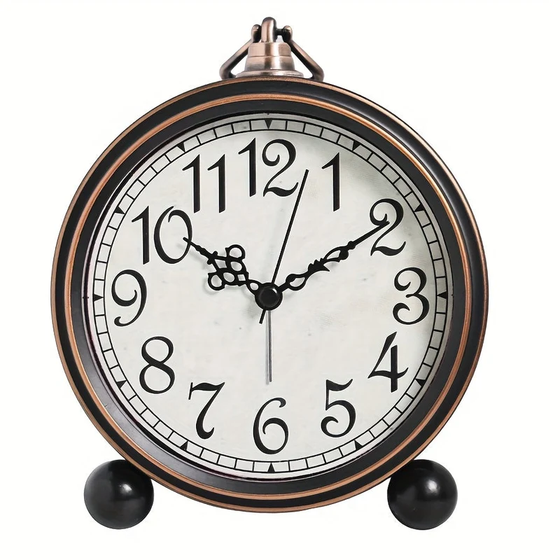 Euroselle Vintage European Metal Bedside Alarm Clock With Silent Analog Large Display