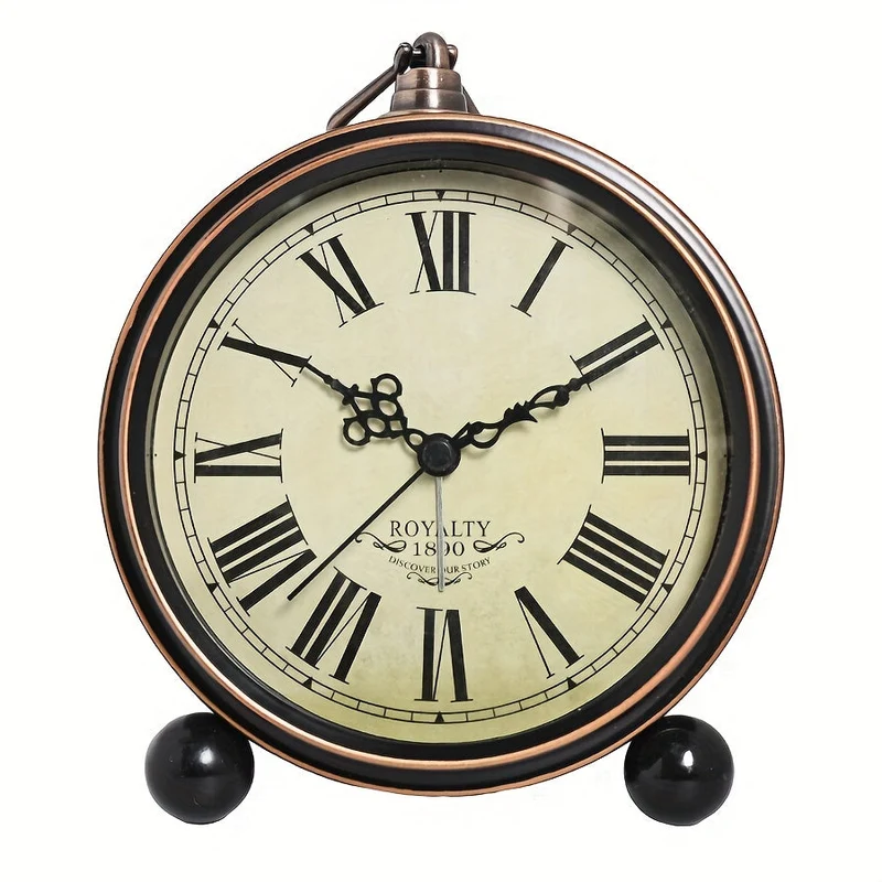 Euroselle Vintage European Metal Bedside Alarm Clock With Silent Analog Large Display