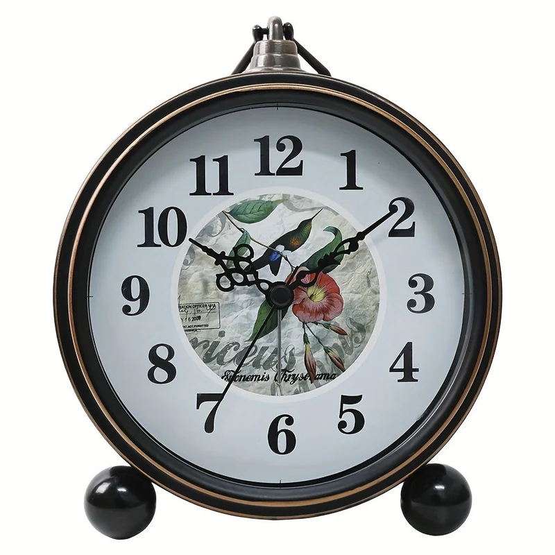 Euroselle Vintage European Metal Bedside Alarm Clock With Silent Analog Large Display