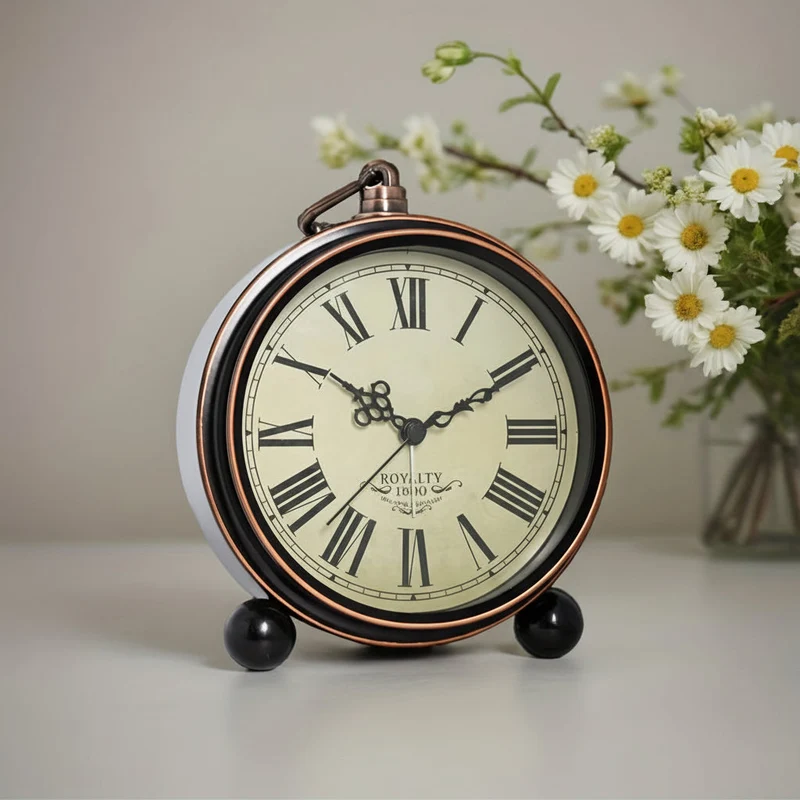 Euroselle Vintage European Metal Bedside Alarm Clock With Silent Analog Large Display