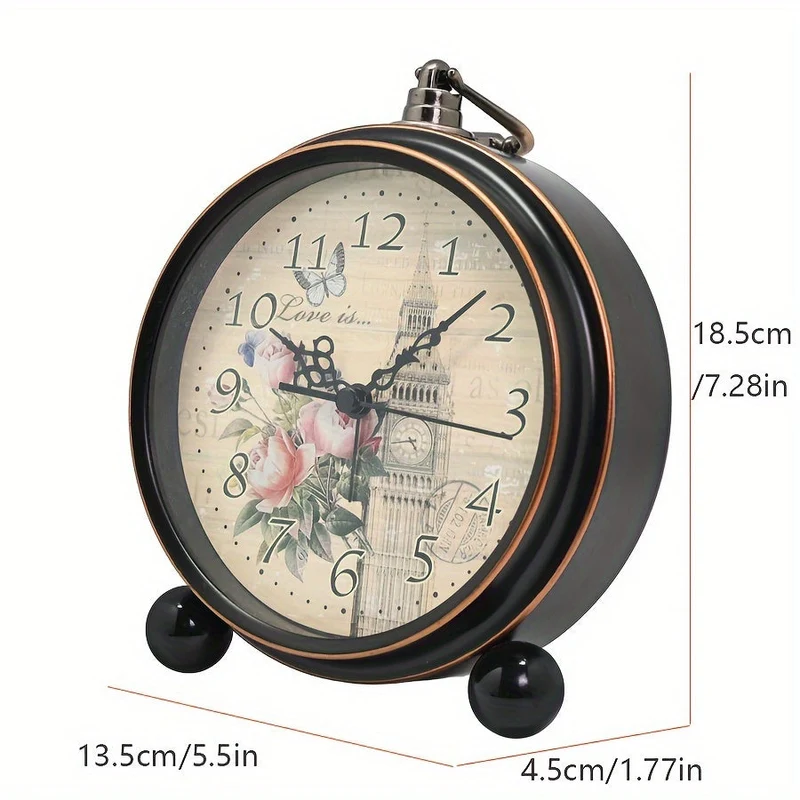 Euroselle Vintage European Metal Bedside Alarm Clock With Silent Analog Large Display