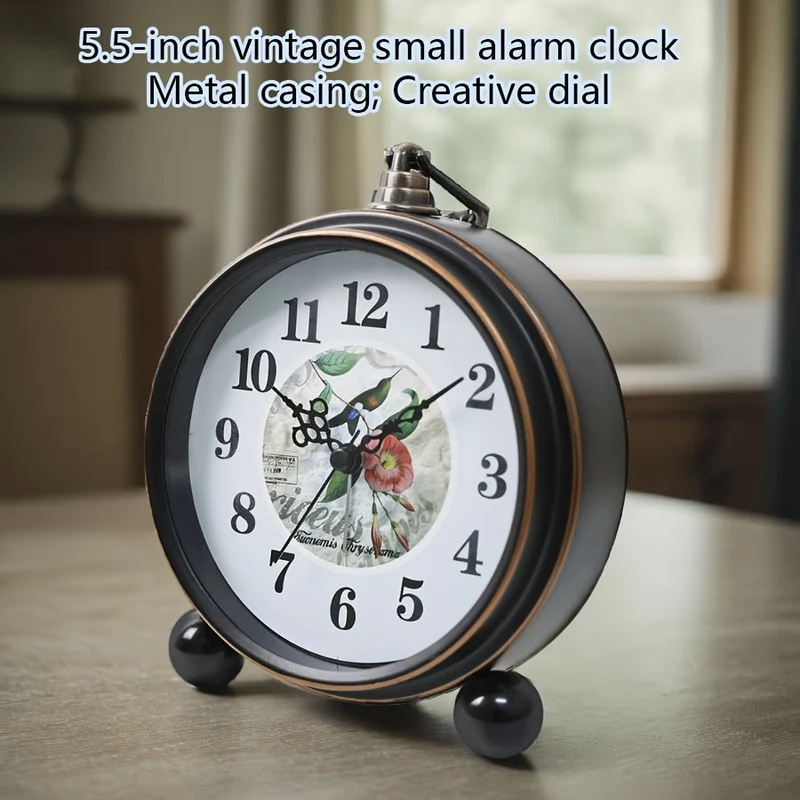 Euroselle Vintage European Metal Bedside Alarm Clock With Silent Analog Large Display