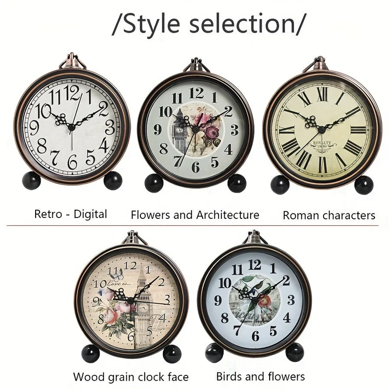 Euroselle Vintage European Metal Bedside Alarm Clock With Silent Analog Large Display