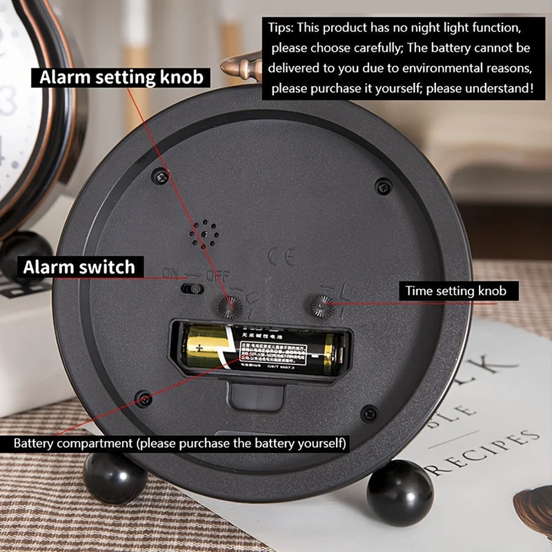 Euroselle Vintage European Metal Bedside Alarm Clock With Silent Analog Large Display