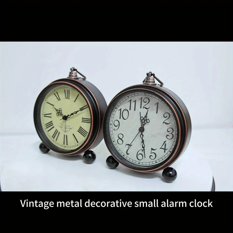 Euroselle Vintage European Metal Bedside Alarm Clock With Silent Analog Large Display