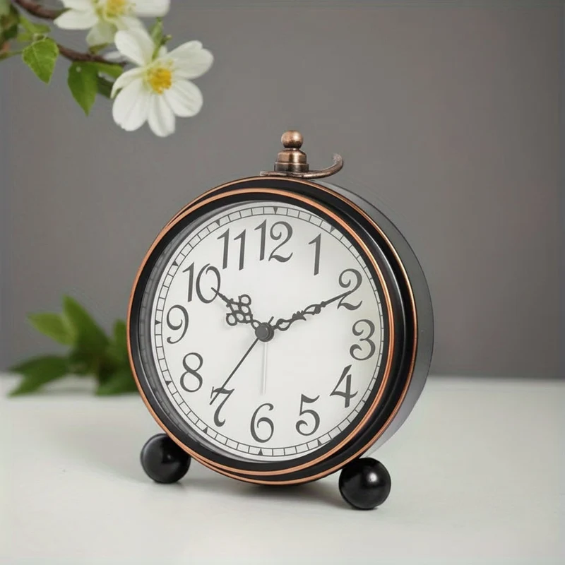 Euroselle Vintage European Metal Bedside Alarm Clock With Silent Analog Large Display