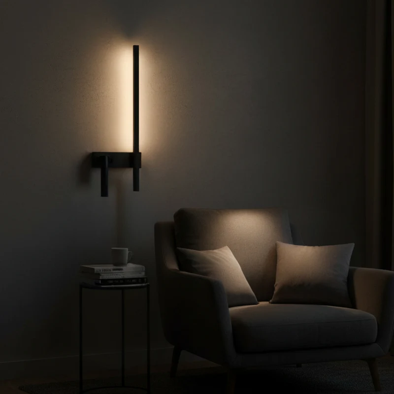 Euroselle Modern Wall Lamp In Black Steel And Aluminum With Integrated LED And Adjustable Light