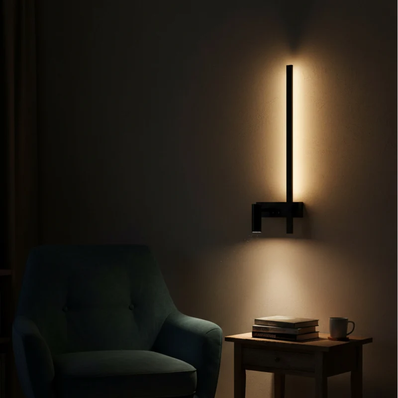 Euroselle Modern Wall Lamp In Black Steel And Aluminum With Integrated LED And Adjustable Light
