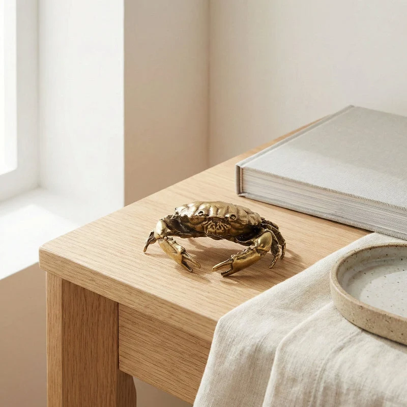 Euroselle Brass Crab Figurine for Nautical Coastal Home Decor