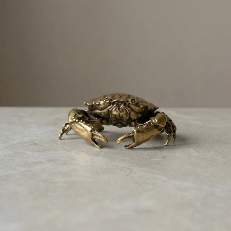 Euroselle Brass Crab Figurine for Nautical Coastal Home Decor