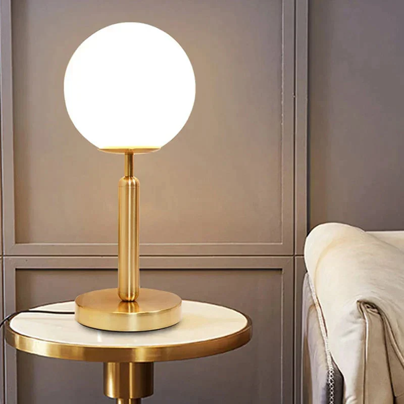 Euroselle LED Glass Globe Table Lamp With Brass Finish, Elegant Design