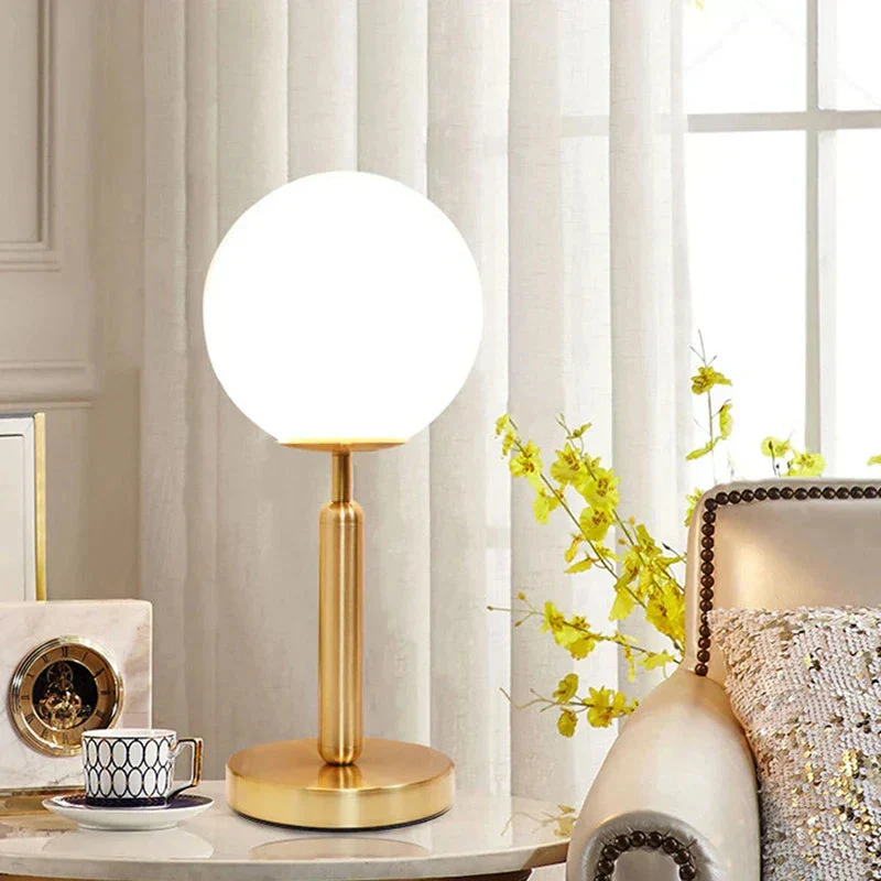 Euroselle LED Glass Globe Table Lamp With Brass Finish, Elegant Design
