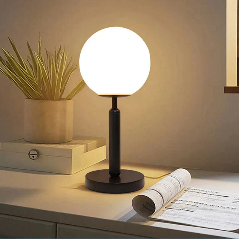 Euroselle LED Glass Globe Table Lamp With Brass Finish, Elegant Design