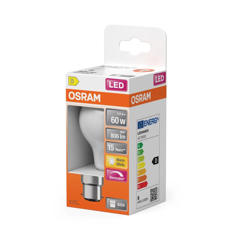 OSRAM LED Lampe LED Retrofit CLASSIC A DIM 7W 827 Frosted B22d, 806 lm, 2700 K, Warmweiß