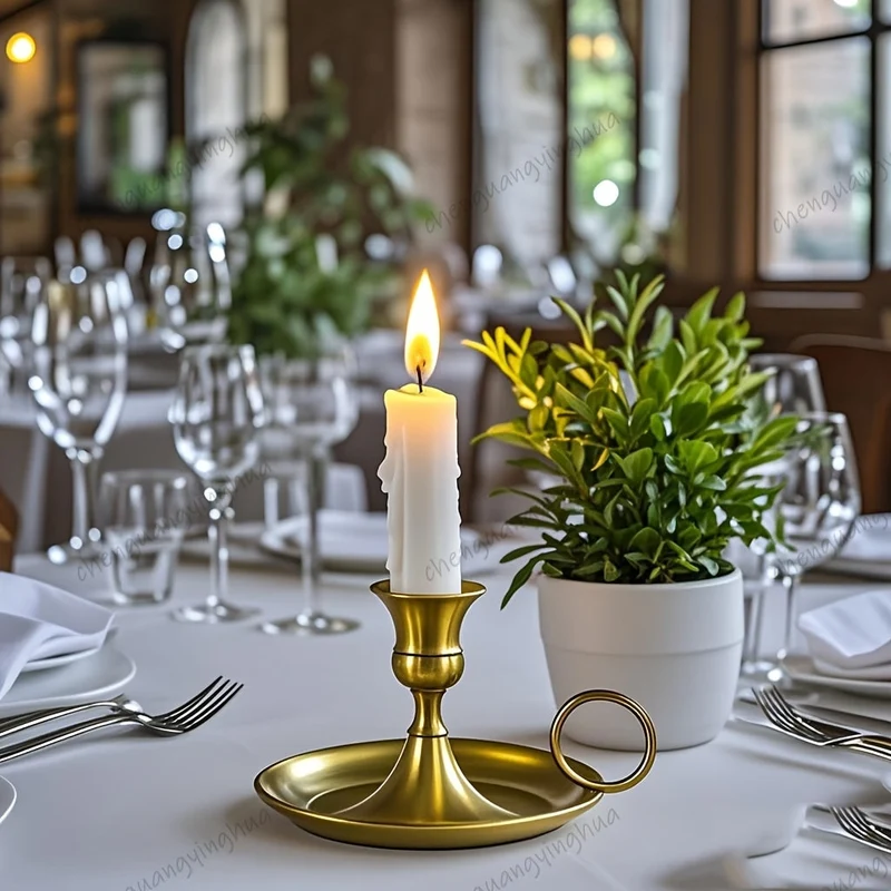Euroselle Elegant Golden Metal Candlestick For Romantic Table Settings
