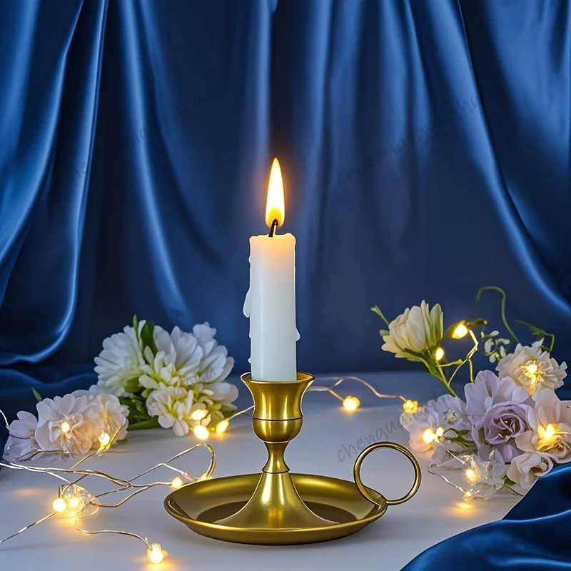 Euroselle Elegant Golden Metal Candlestick For Romantic Table Settings